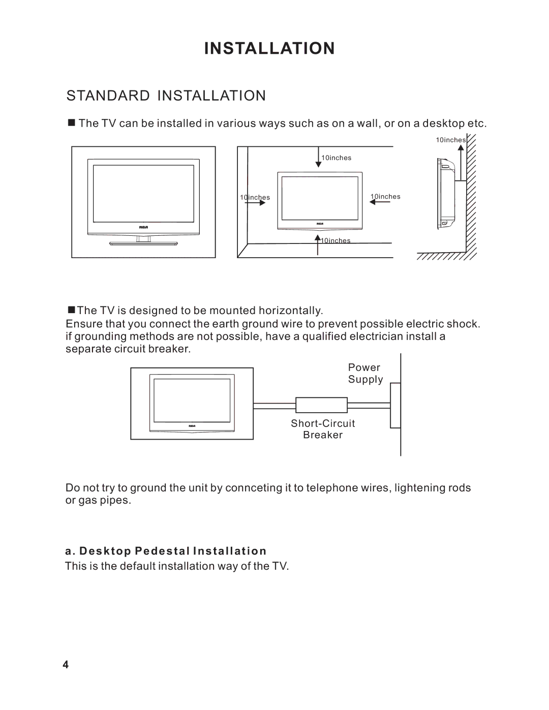 RCA RLC1909 instruction manual Installation 