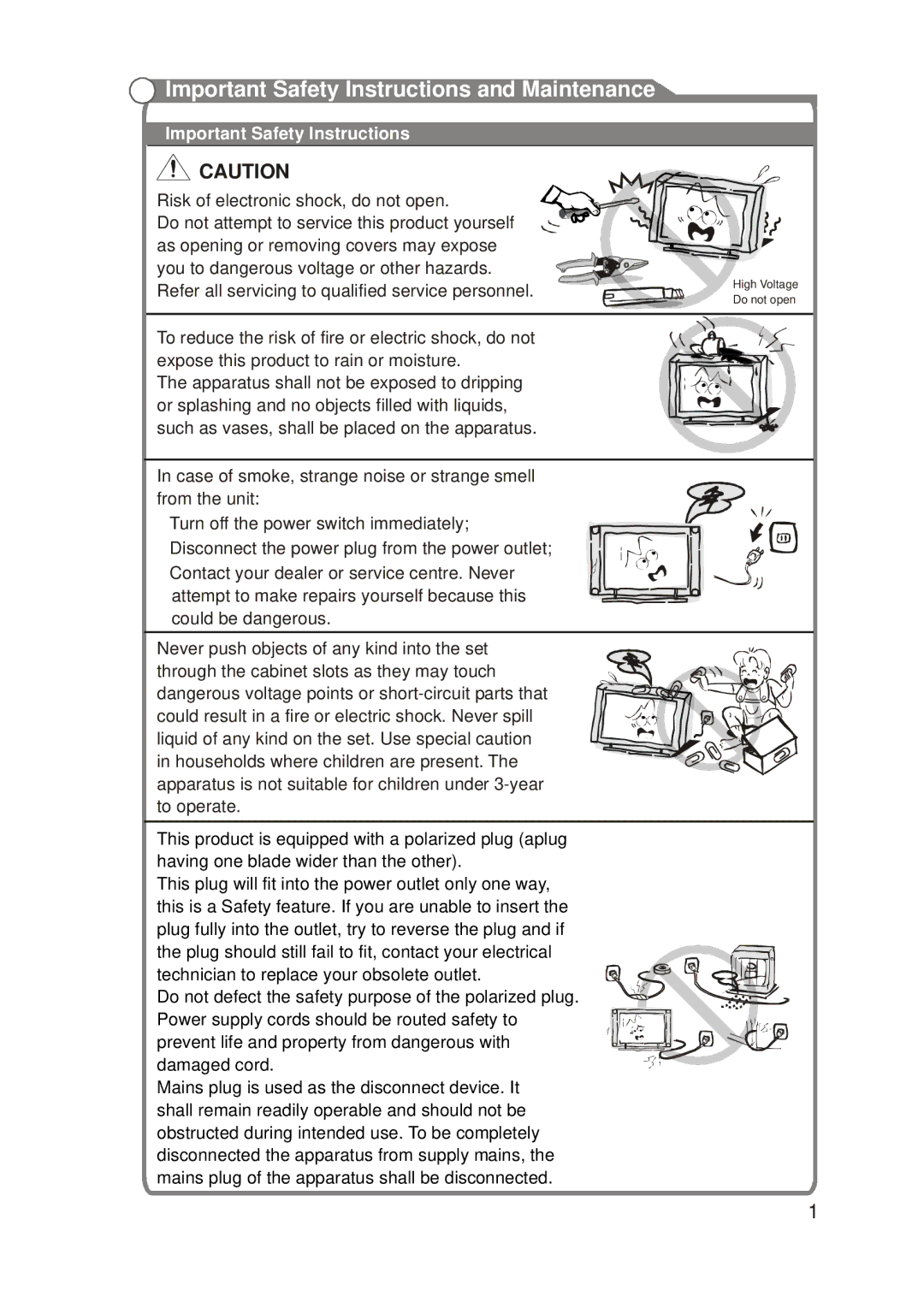 RCA RLC2226 manual Important Safety Instructions and Maintenance 