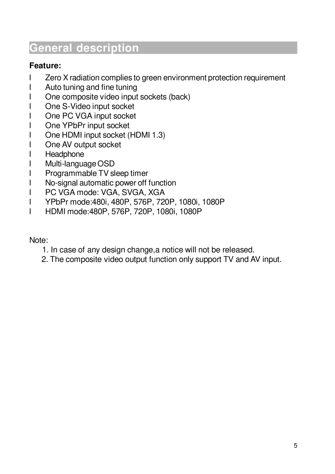 RCA RLC2226 manual General description, Feature 