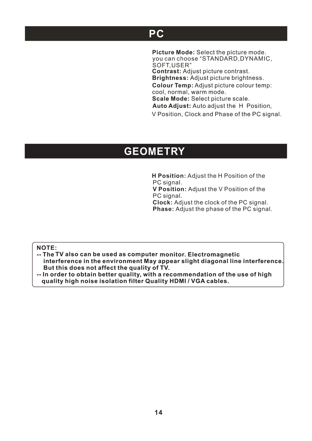 RCA RLC2609 instruction manual Geometry 