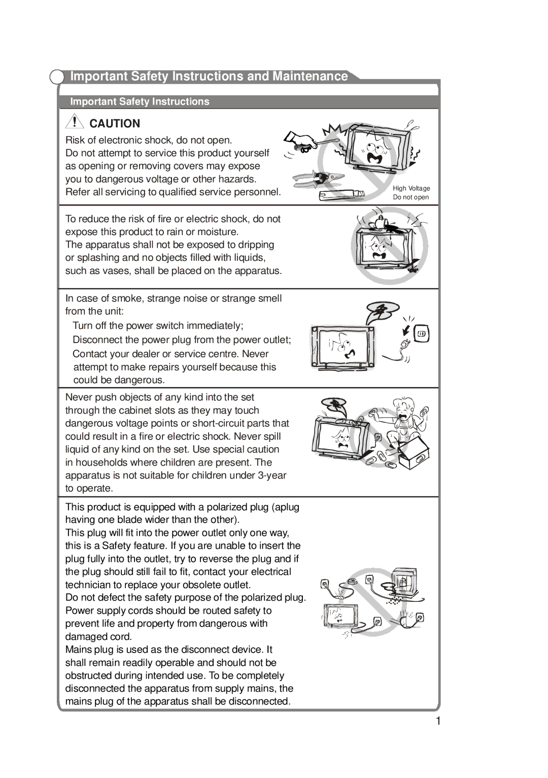 RCA RLC2626 manual Important Safety Instructions and Maintenance 