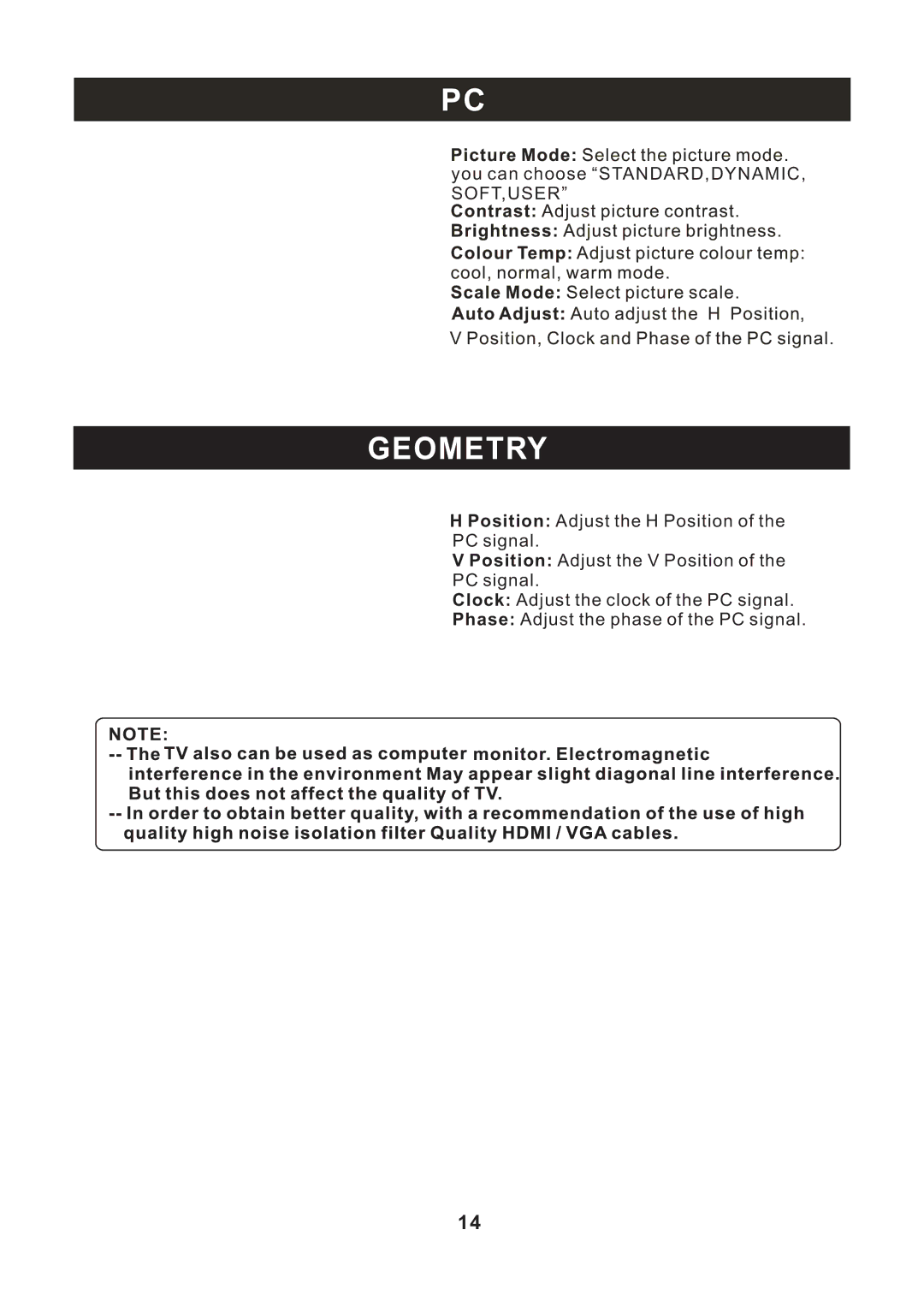 RCA RLC3209 instruction manual Geometry 