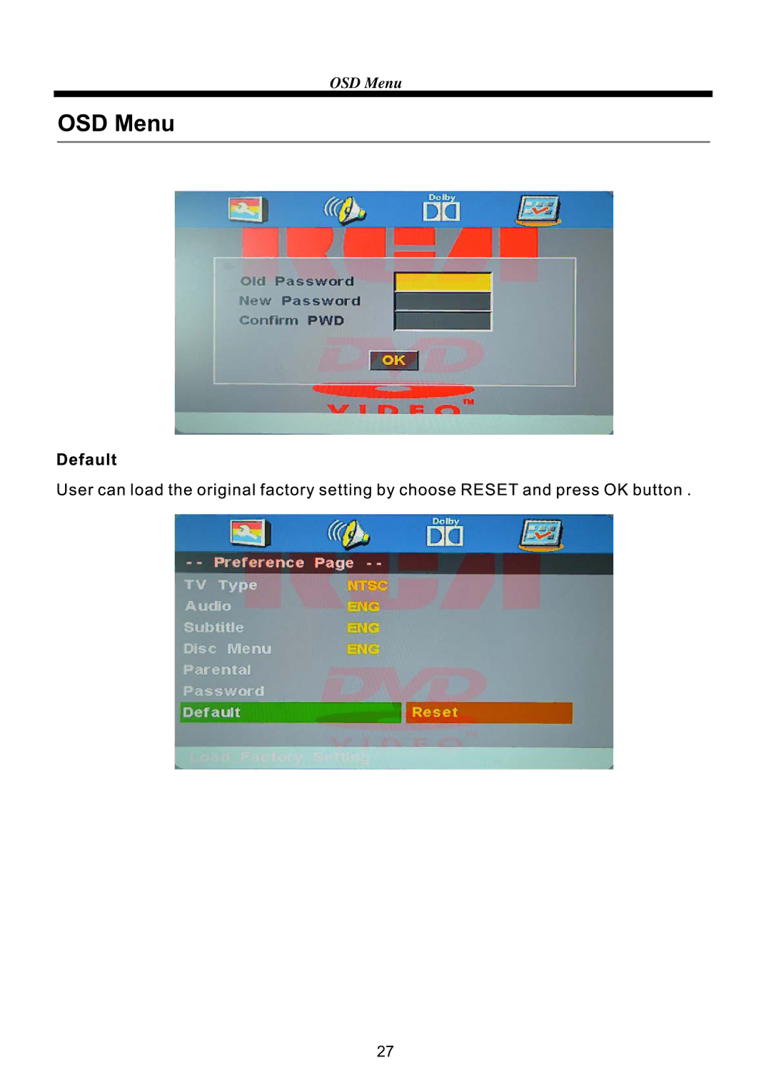 RCA RLCDV3282A manual OSD Menu 