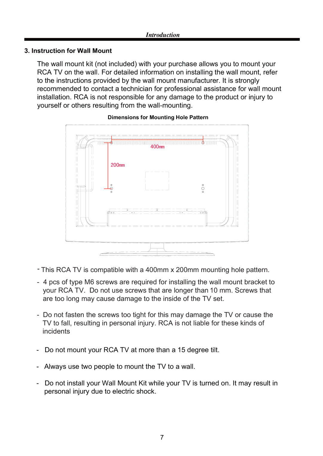 RCA RLCDV3282A manual Instruction for Wall Mount 