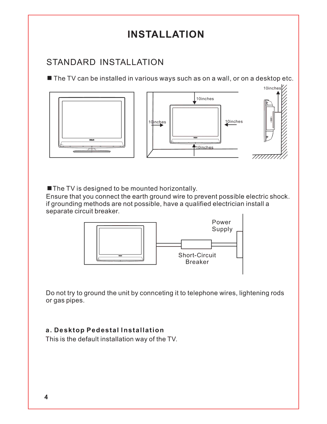 RCA RLCVD1924 instruction manual Installation 