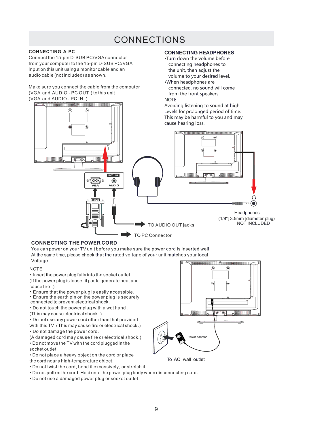 RCA RLED1530 manual Connecting a PC 