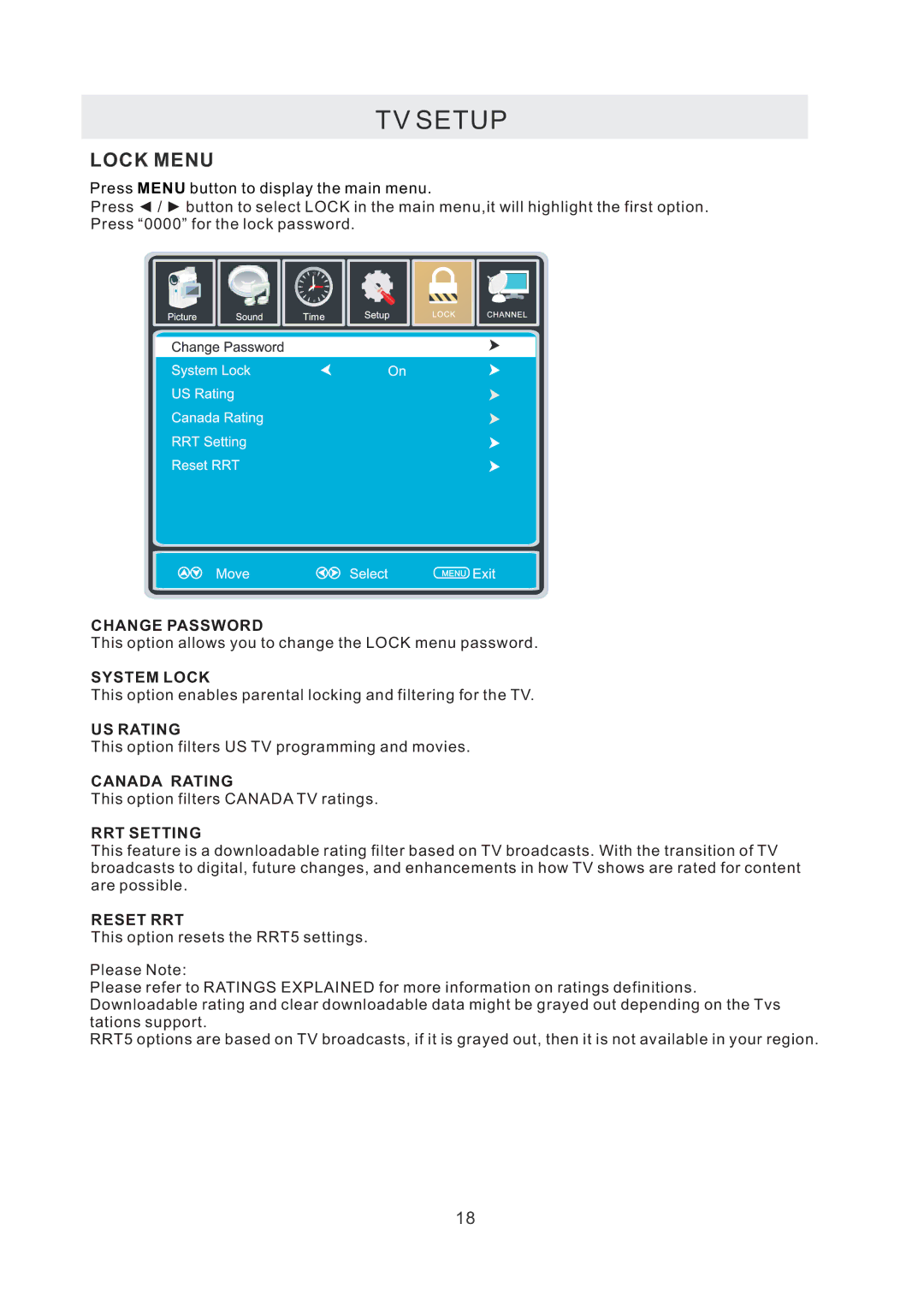 RCA RLED1530 manual Lock Menu 