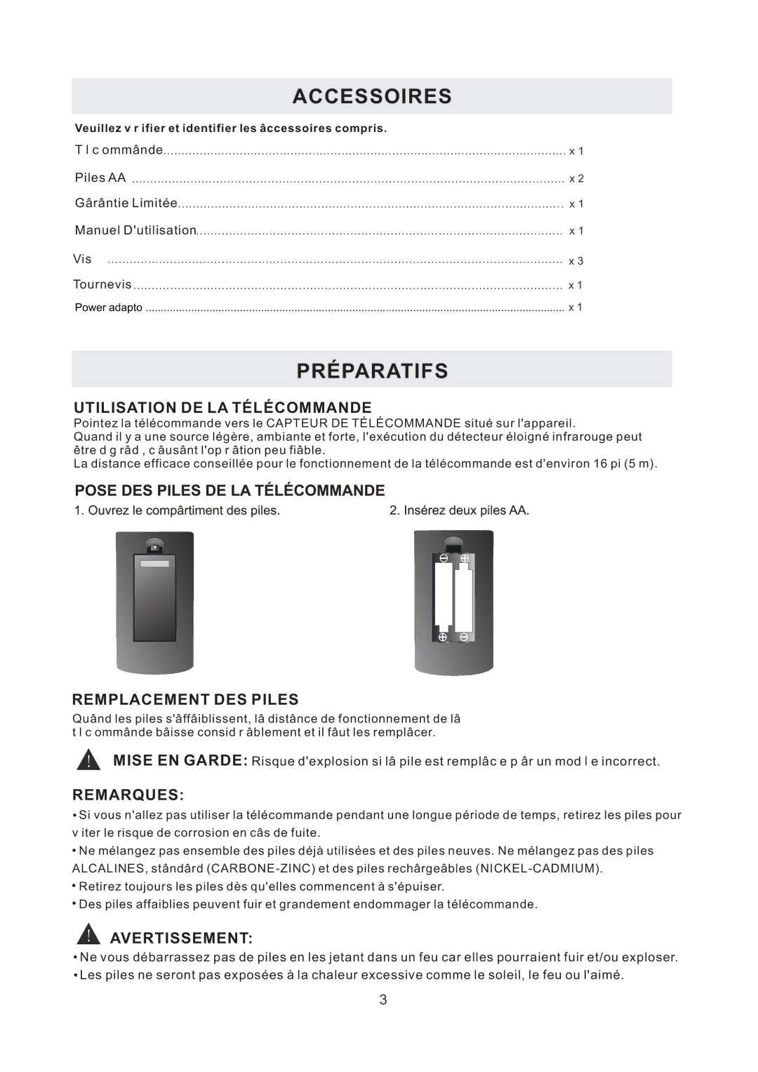 RCA RLED1530 manual Accessoires, Préparatifs 