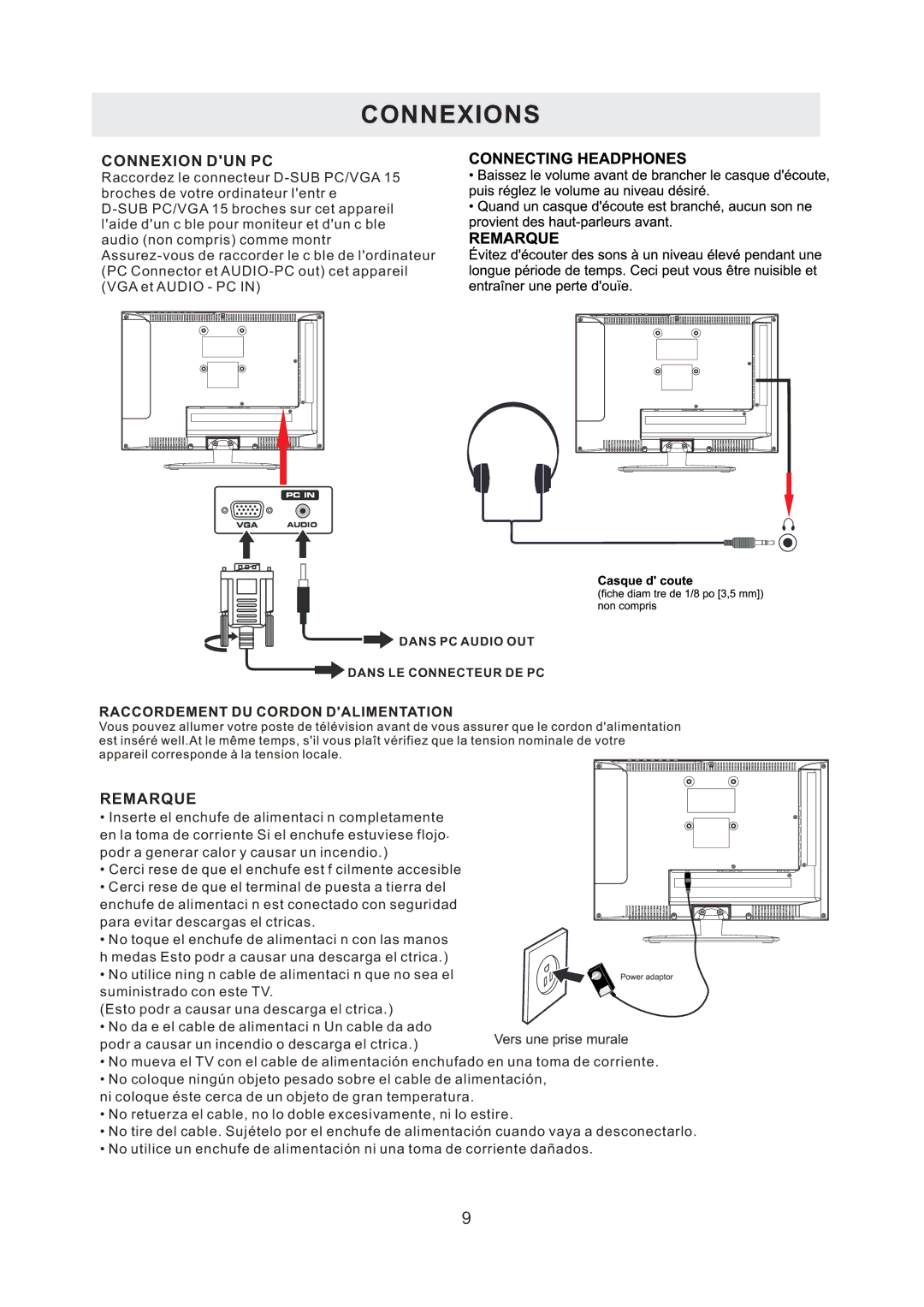 RCA RLED1530 manual Connexion DUN PC 