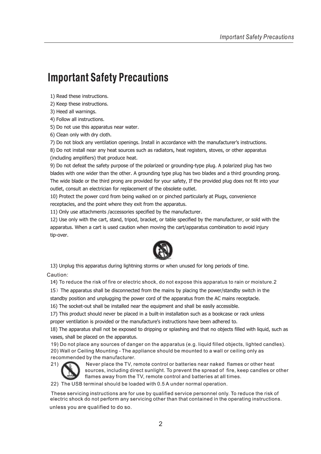 RCA RLED2242A-WHITE instruction manual Important Safety Precautions 