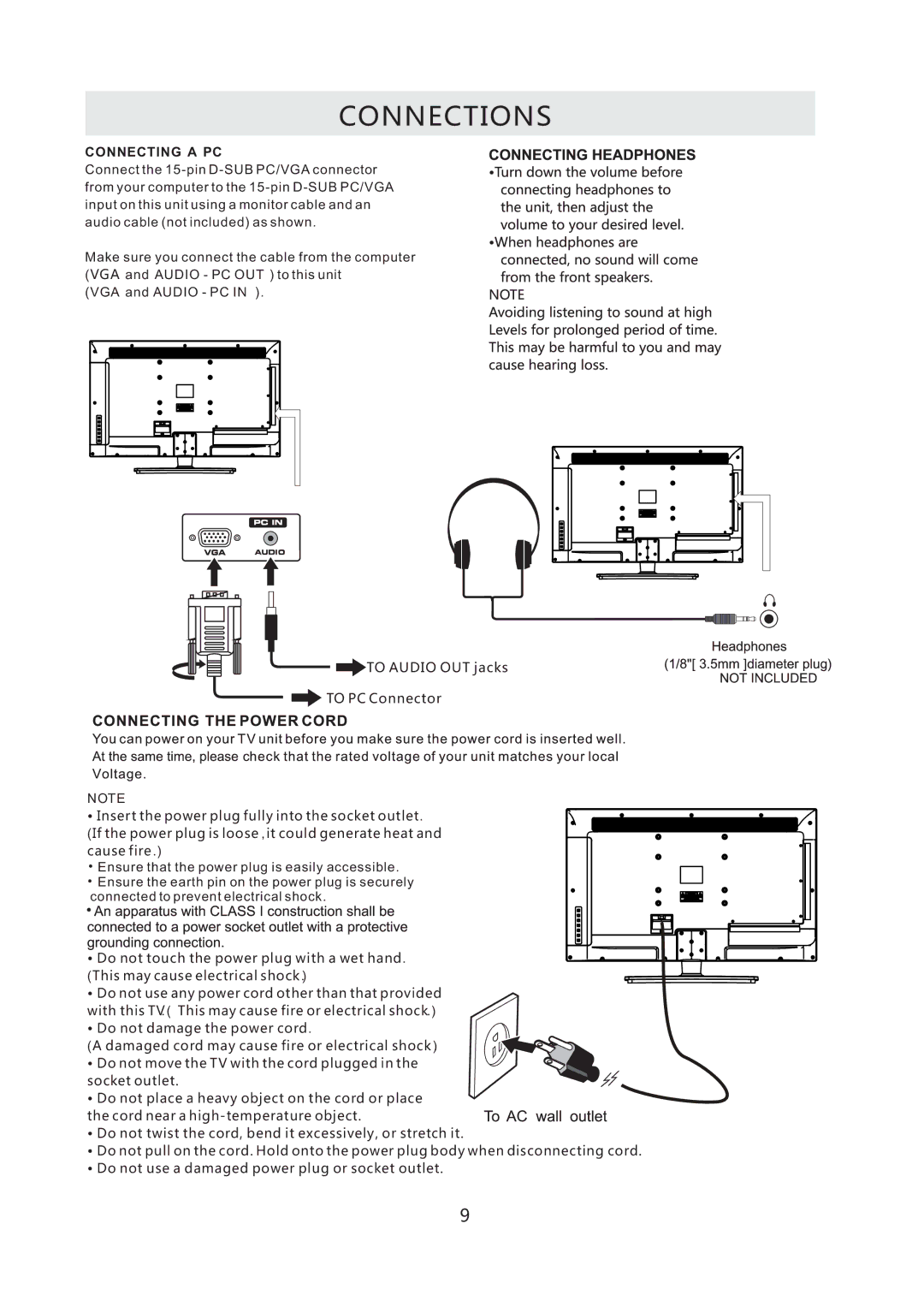 RCA RLED3216A manual Connecting a PC 