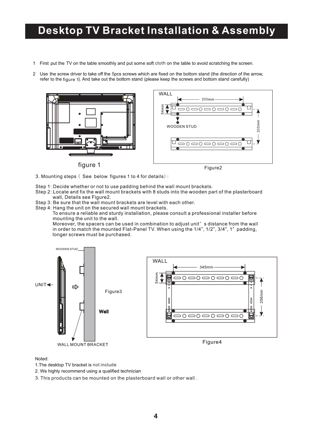 RCA RLED3218 instruction manual Desktop TV Bracket Installation & Assembly 