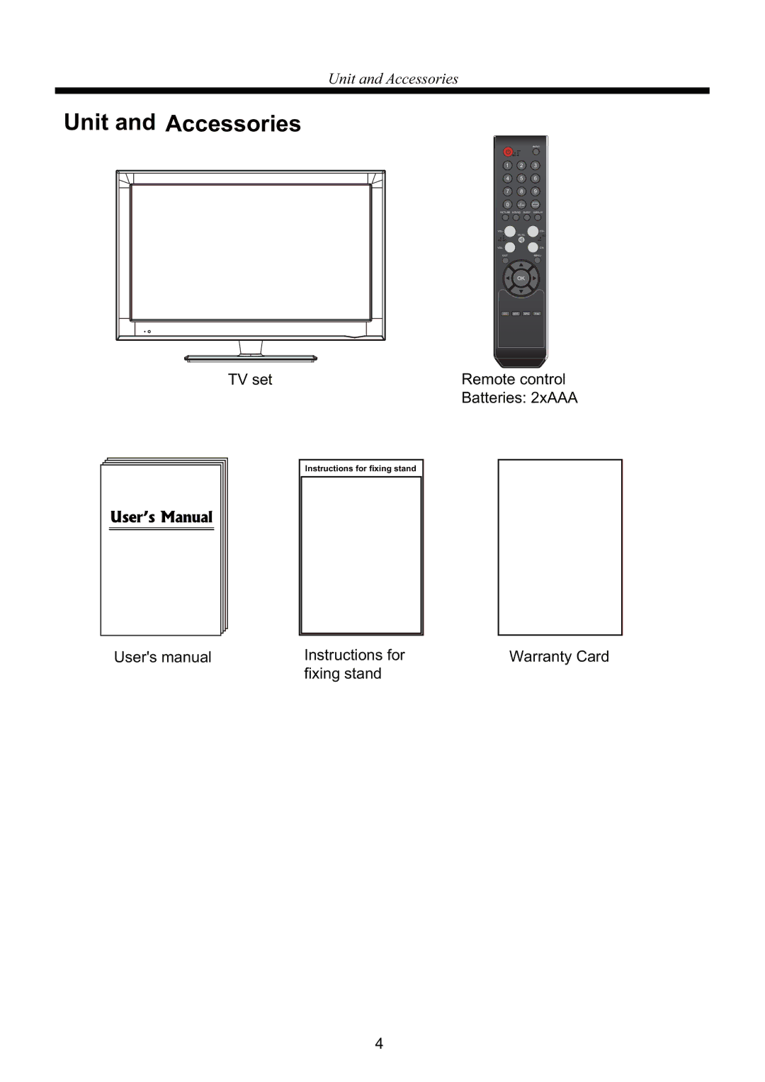 RCA RLED4250A manual Unit and Accessories 