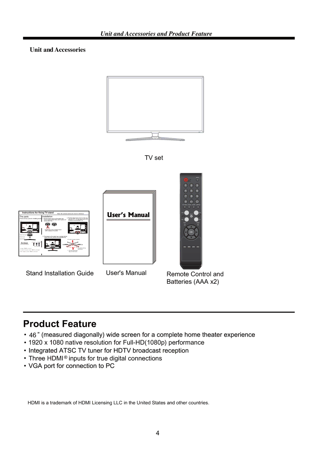 RCA RLED4664A manual Product Feature 