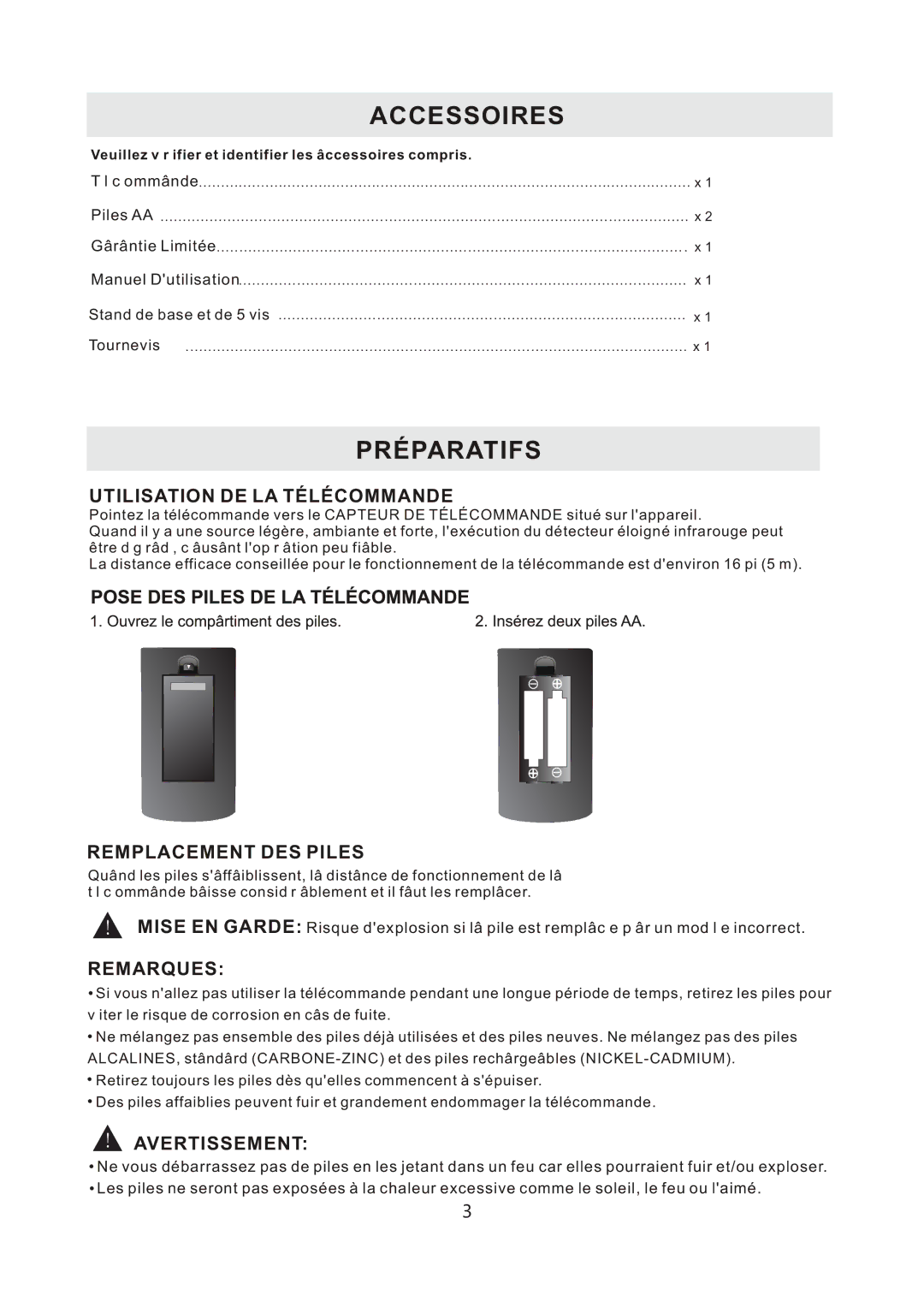 RCA RLED4778A manual Accessoires 