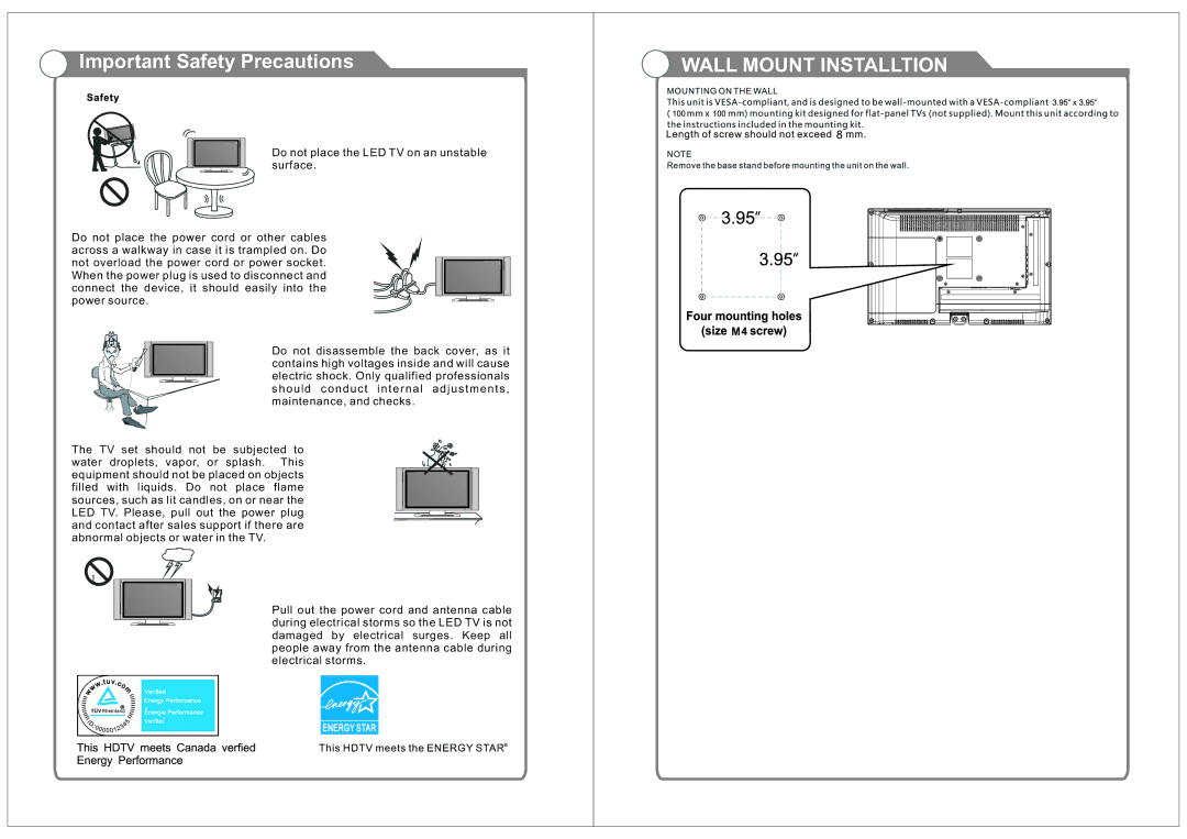 RCA RLEDV2490A manual Wall Mount Installtion 