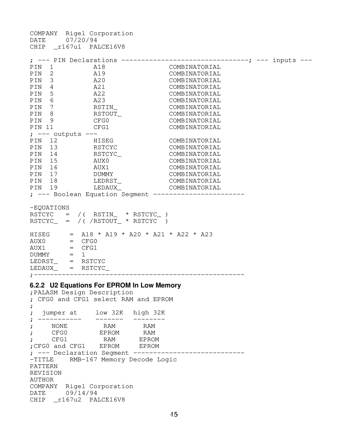 RCA RMB-167 manual 2 U2 Equations For Eprom In Low Memory 