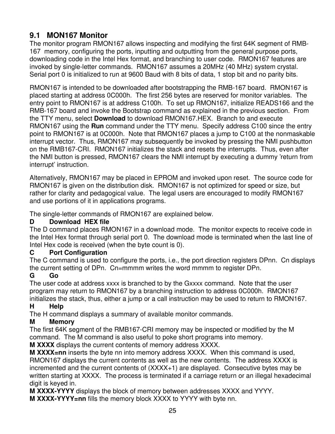 RCA RMB-167 manual MON167 Monitor, Download HEX file, Port Configuration, Help, Memory 