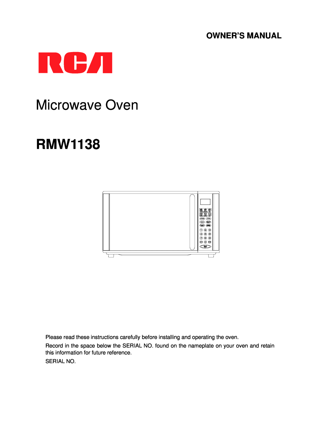 RCA RMW1138 owner manual Microwave Oven 