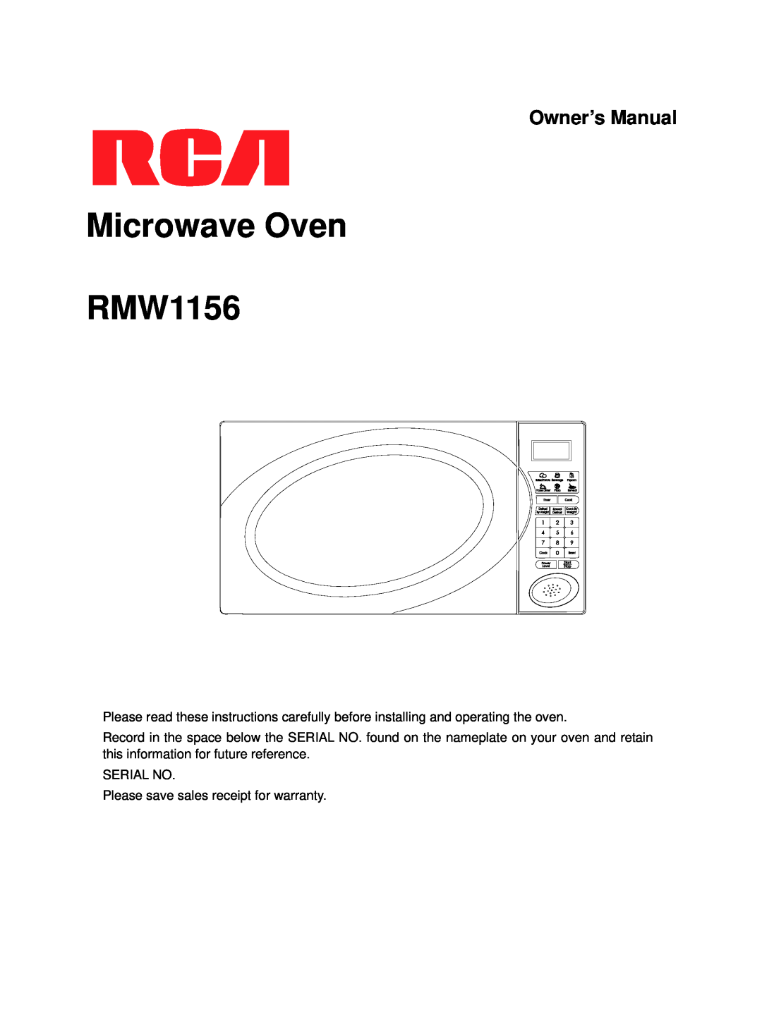 RCA owner manual Microwave Oven RMW1156 