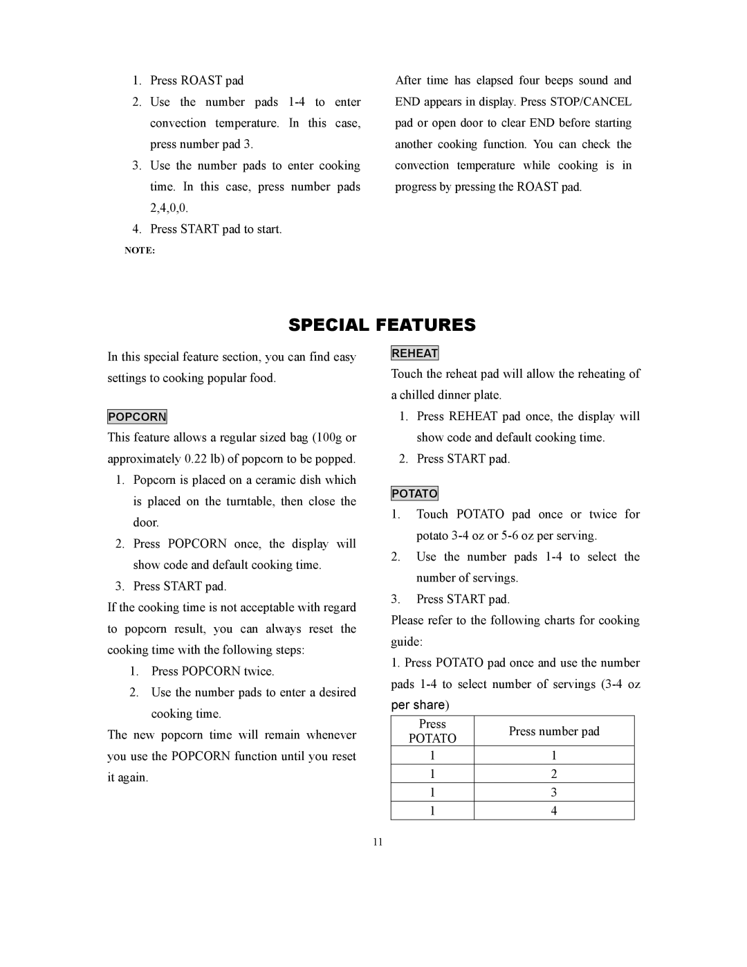 RCA RMW1171 owner manual Special Features, Per share 