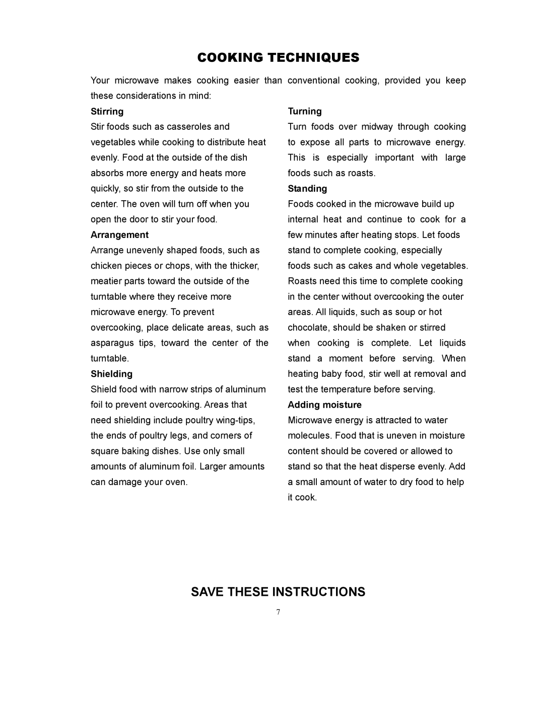 RCA RMW1171 owner manual Cooking Techniques 