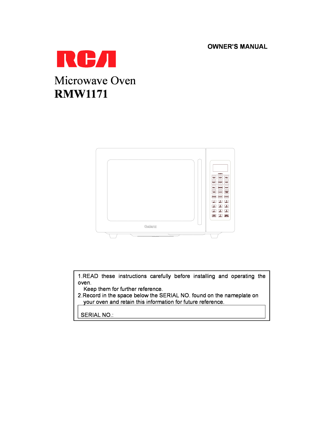 RCA RMW1171 owner manual Microwave Oven, Owner’S Manual 