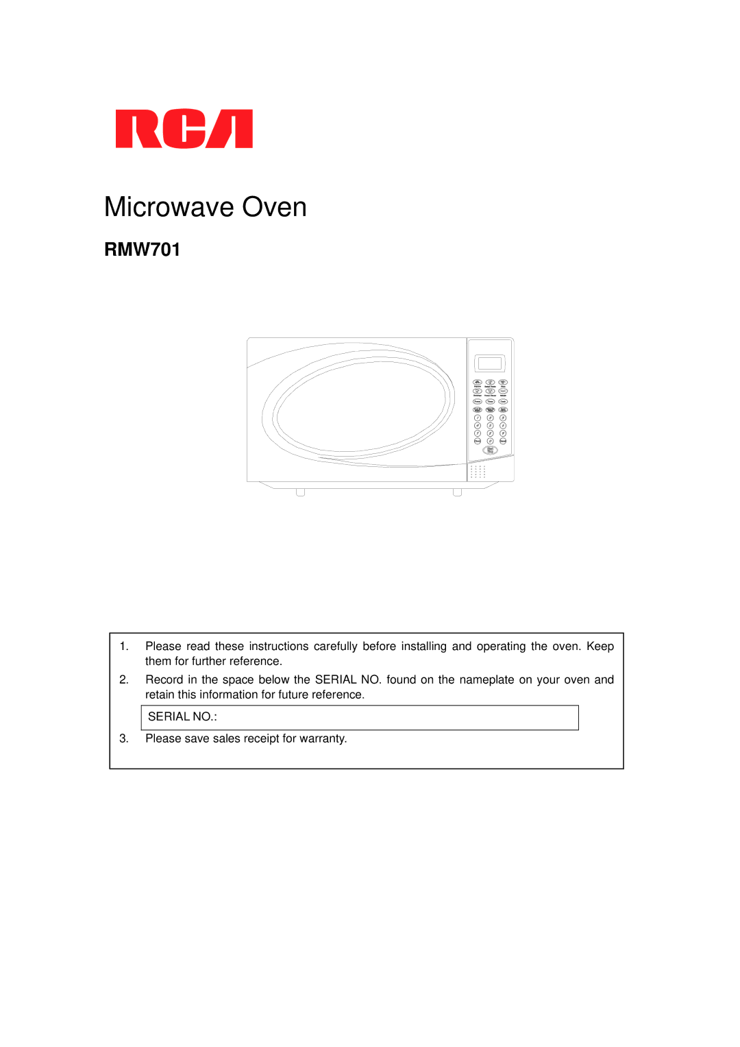 RCA RMW701 warranty Microwave Oven 