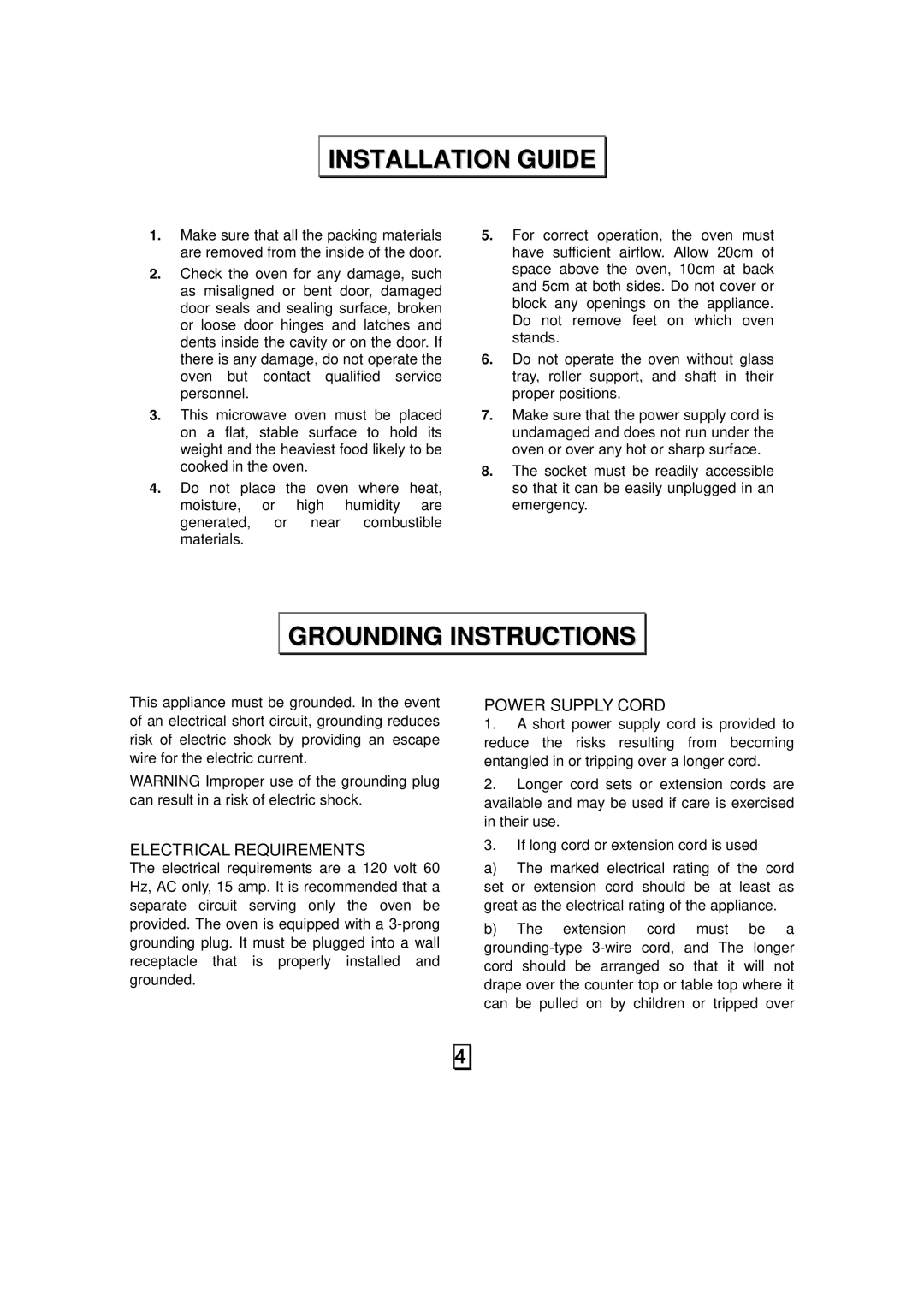 RCA RMW701 warranty Installation Guide, Grounding Instructions 