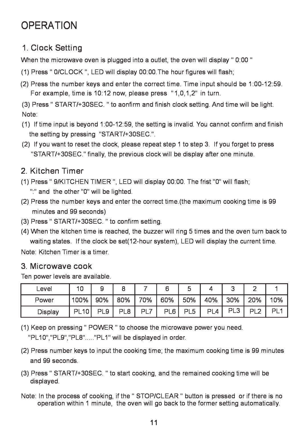 RCA RMW713-WHITE instruction manual Clock Setting, Kitchen Timer, Microwave cook, Operation 