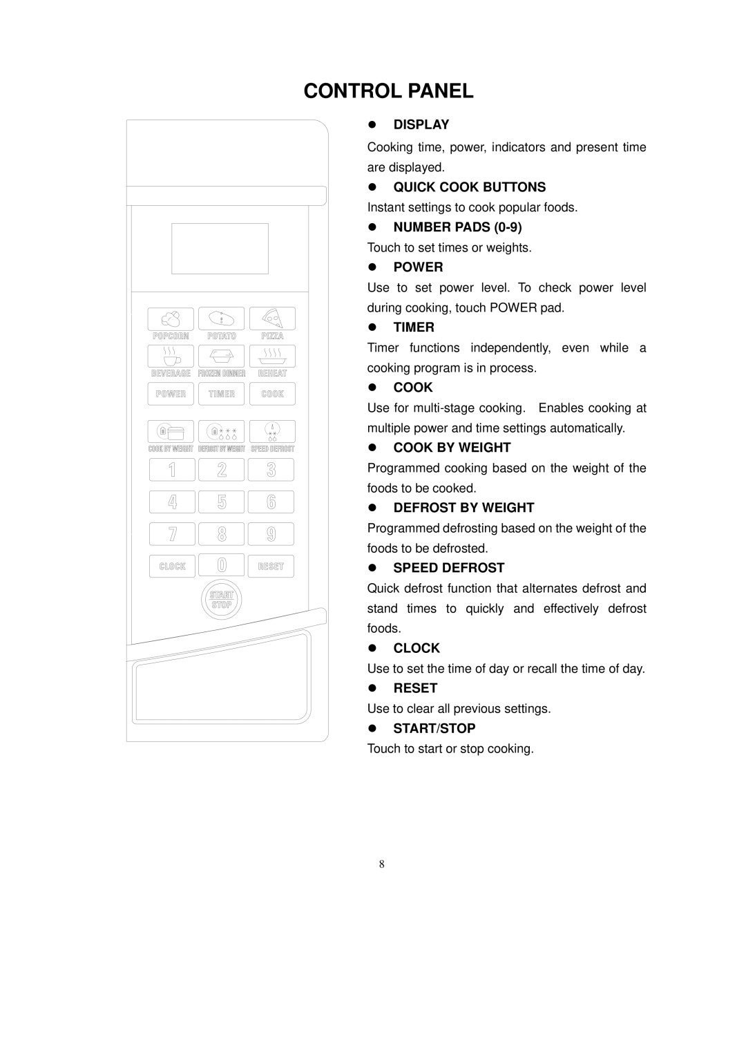 RCA RMW733BLACK owner manual Control Panel 