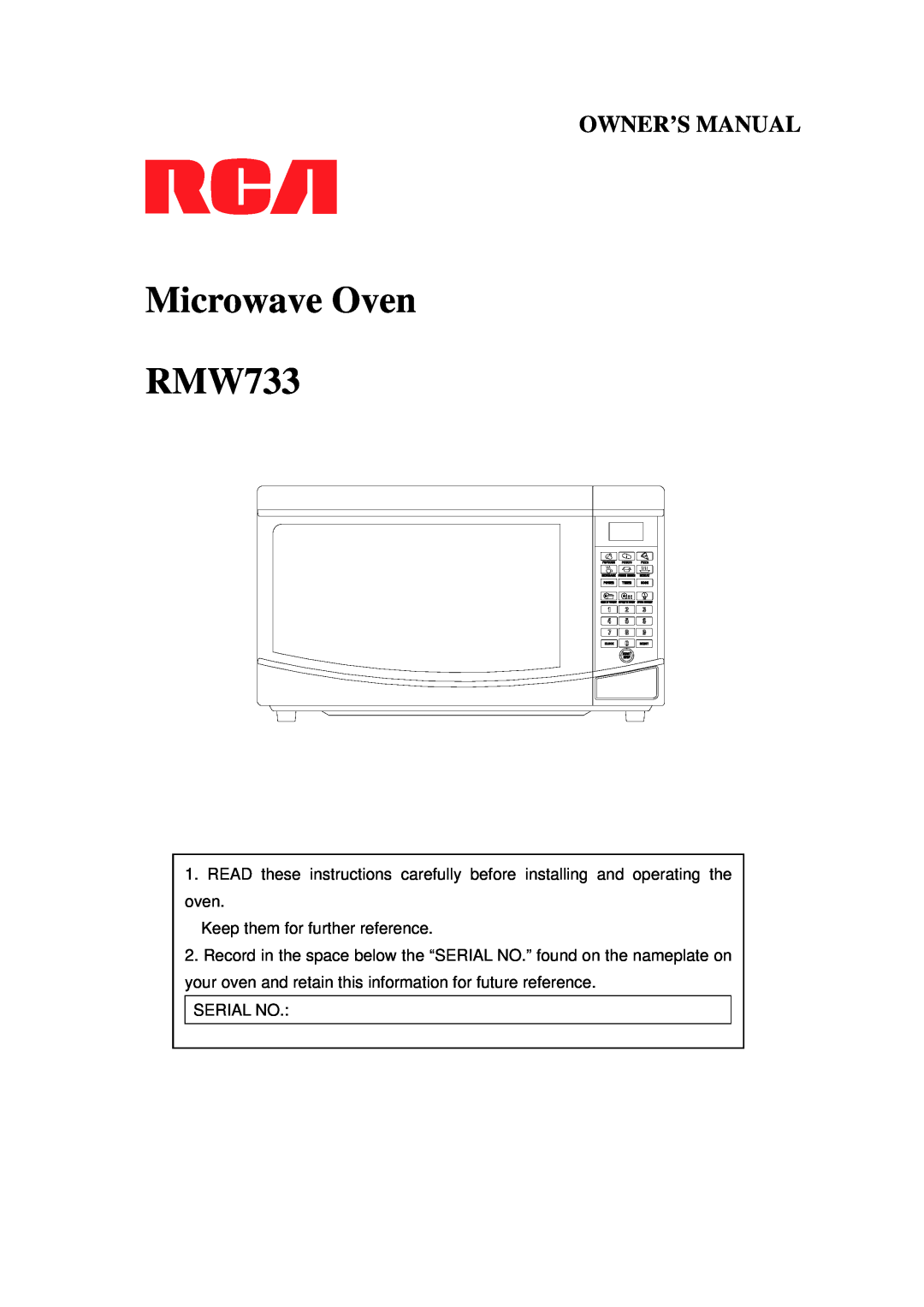 RCA RMW733BLACK owner manual Microwave Oven RMW733 
