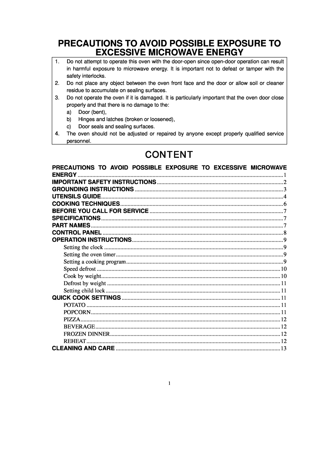 RCA RMW733BLACK owner manual Precautions To Avoid Possible Exposure To, Excessive Microwave Energy, Content 