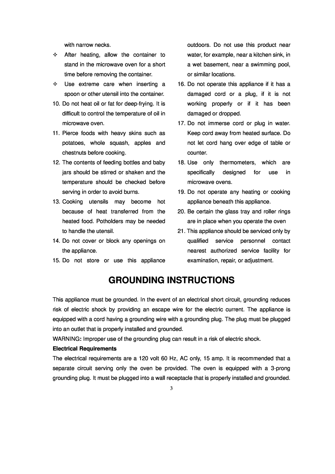 RCA RMW733BLACK owner manual Grounding Instructions, Electrical Requirements 