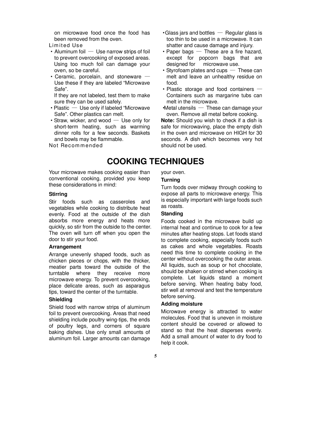 RCA RMW741 warranty Cooking Techniques 