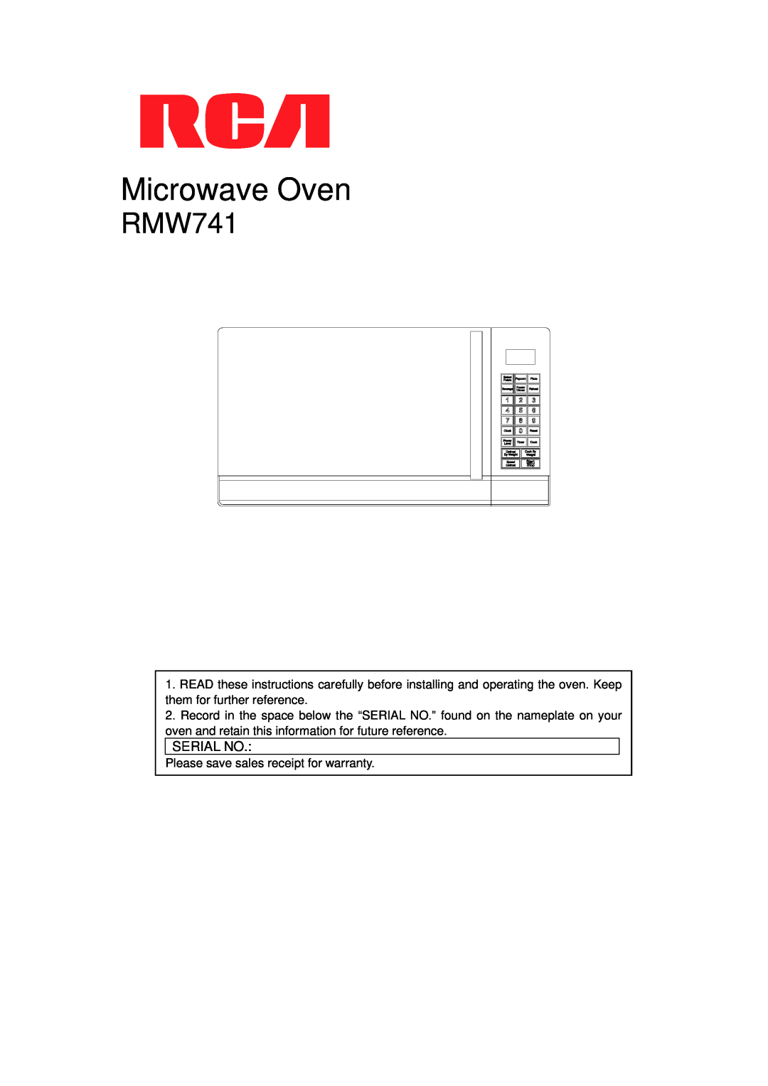 RCA RMW741 warranty Microwave Oven, Serial No 