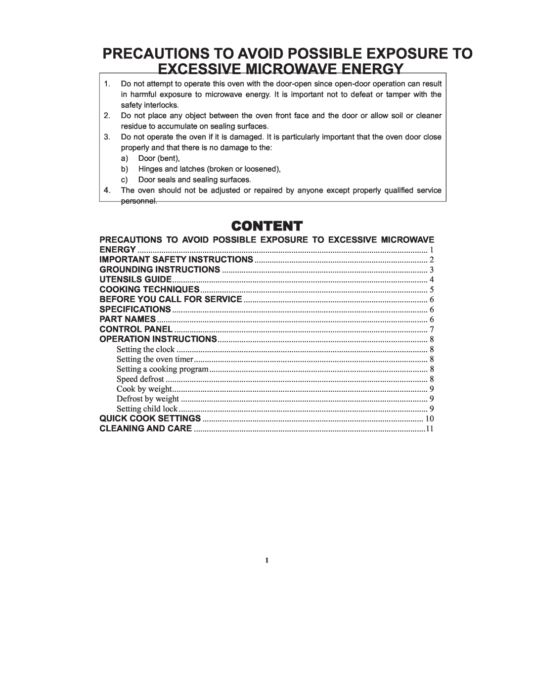 RCA RMW743 warranty Content, Precautions To Avoid Possible Exposure To, Excessive Microwave Energy 