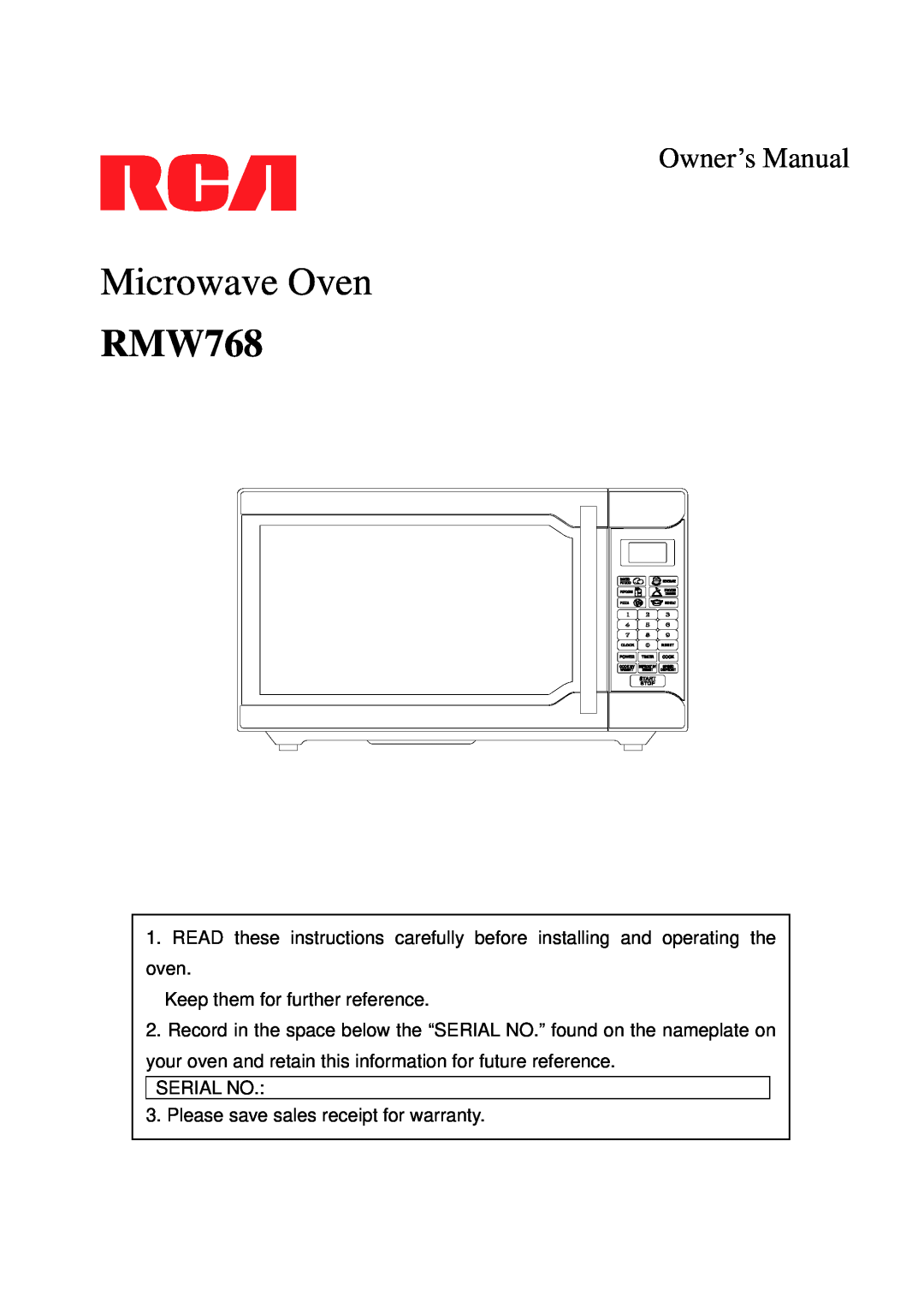 RCA RMW768 owner manual Microwave Oven 
