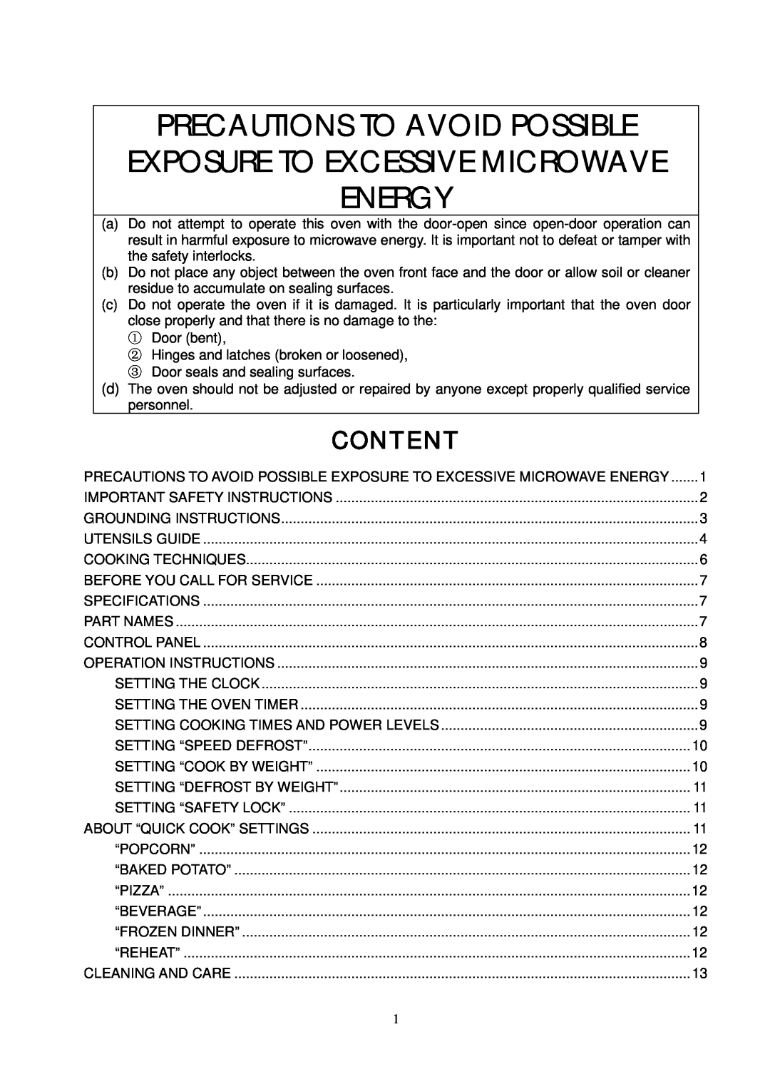 RCA RMW768 owner manual Precautions To Avoid Possible, Exposure To Excessive Microwave Energy, Content 