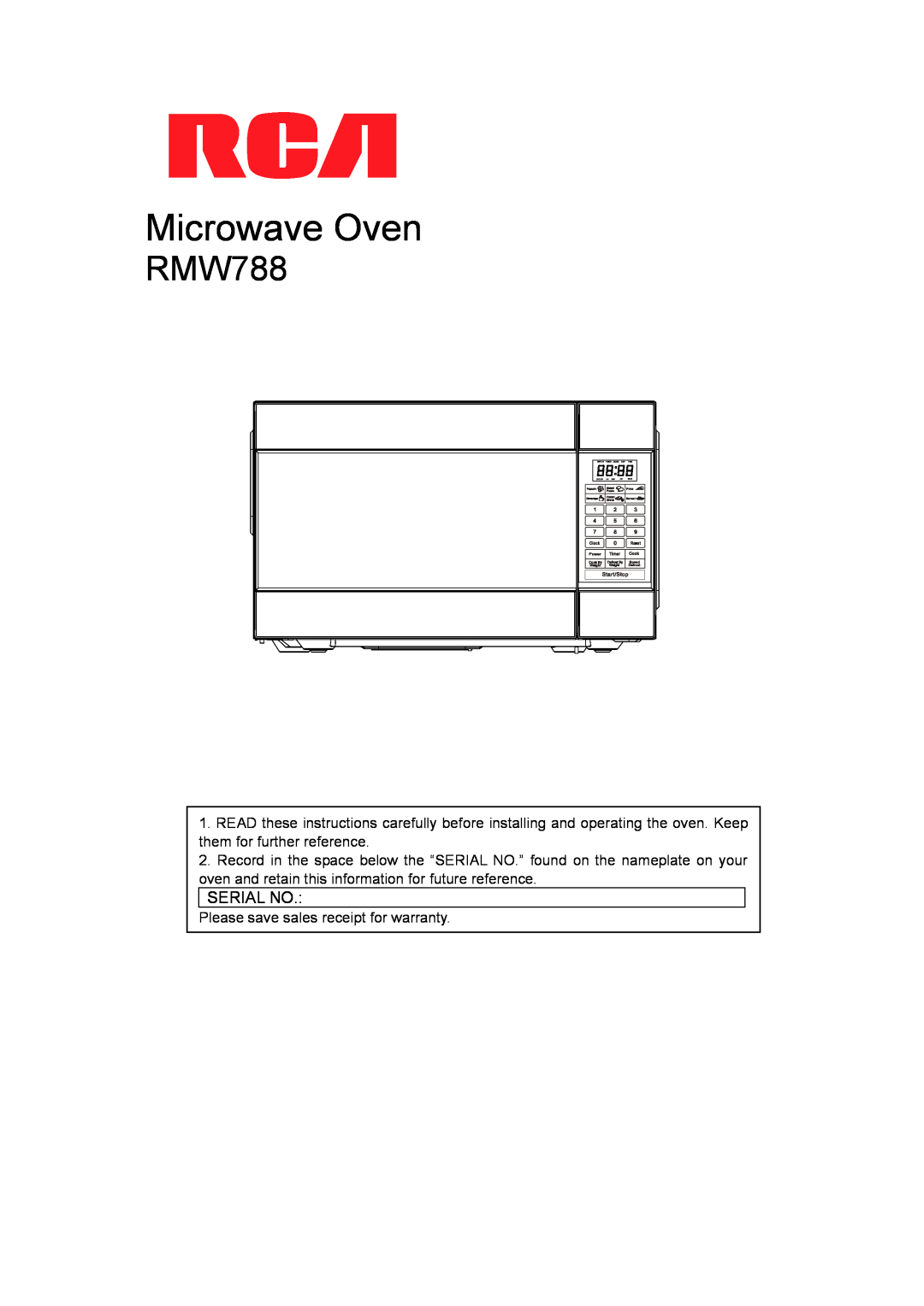 RCA RMW788 warranty Microwave Oven, Serial No 