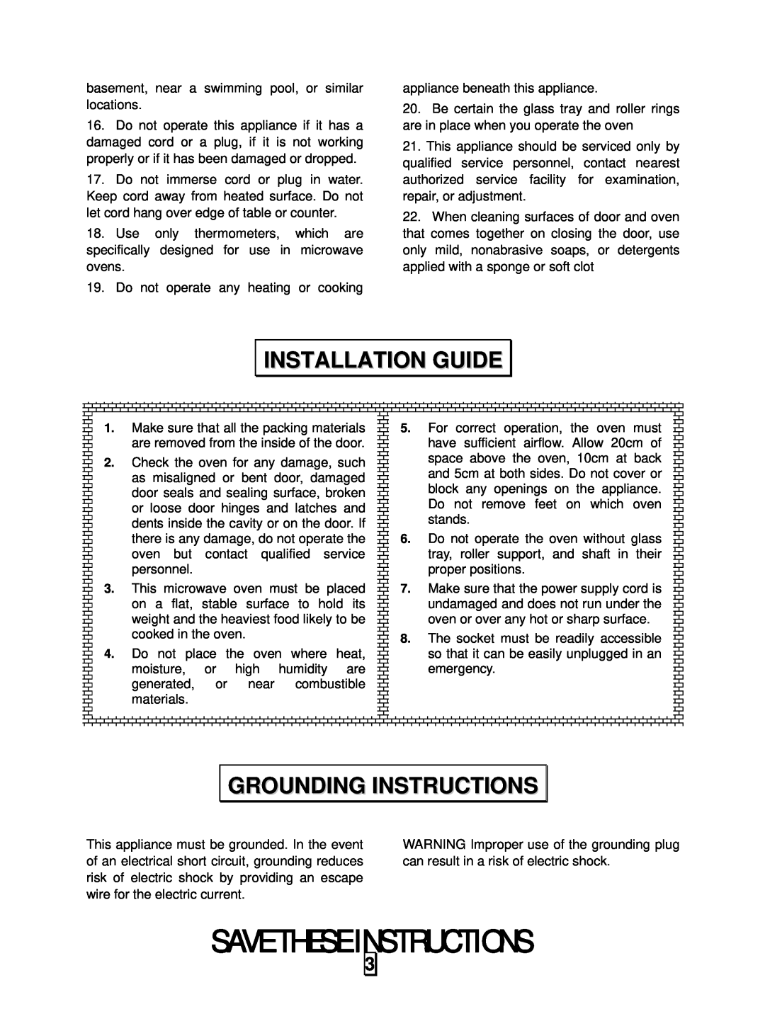 RCA RMW948 owner manual Installation Guide, Grounding Instructions, Save These Instructions 