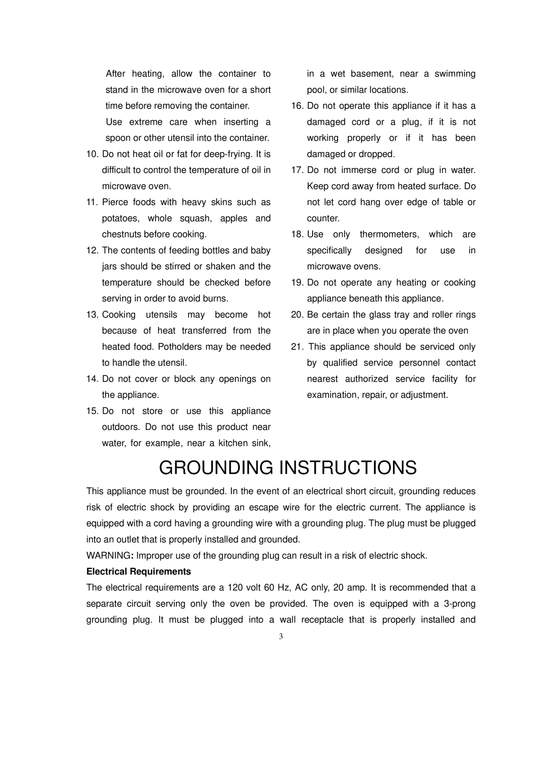 RCA RMW953 warranty Grounding Instructions, Electrical Requirements 