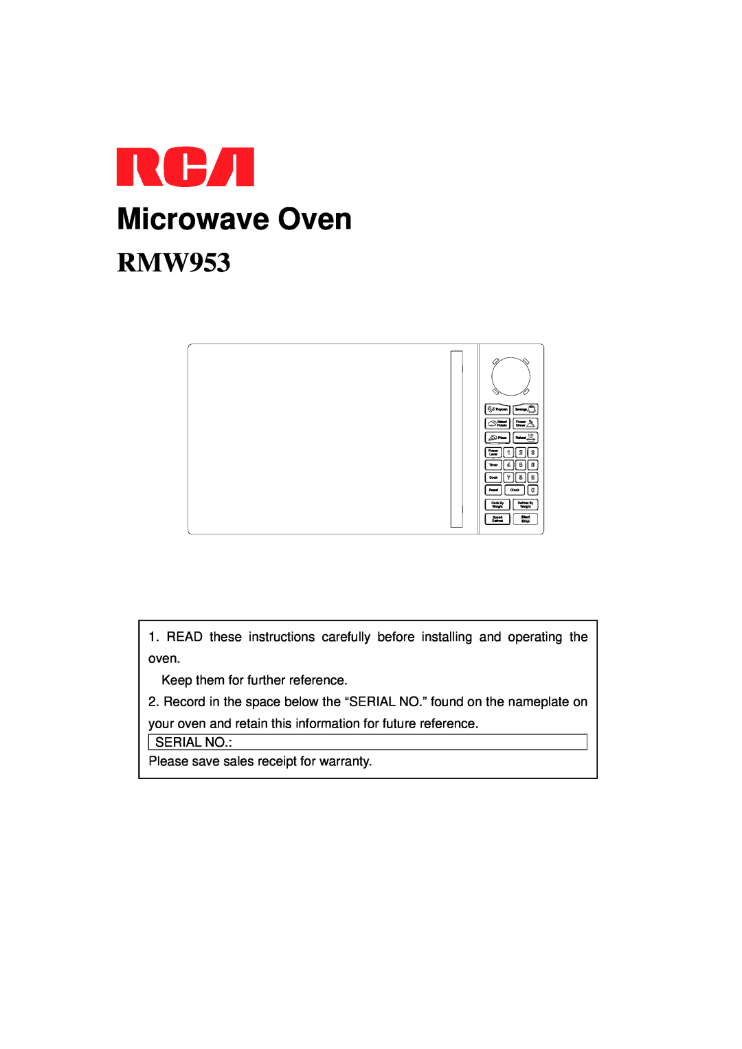 RCA RMW953 warranty Microwave Oven 