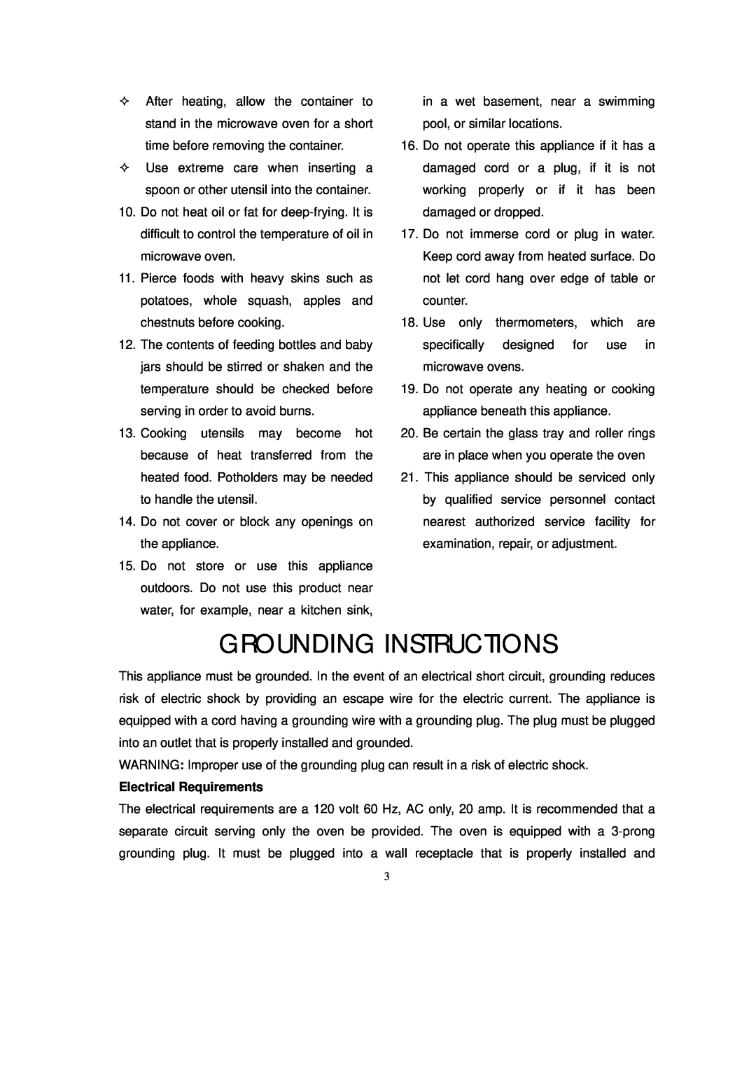 RCA RMW953 warranty Grounding Instructions, Electrical Requirements 