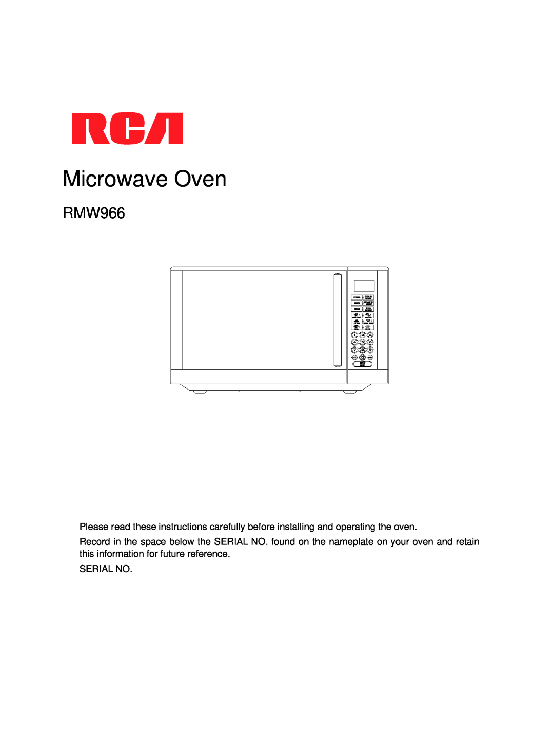 RCA RMW966 manual Microwave Oven 