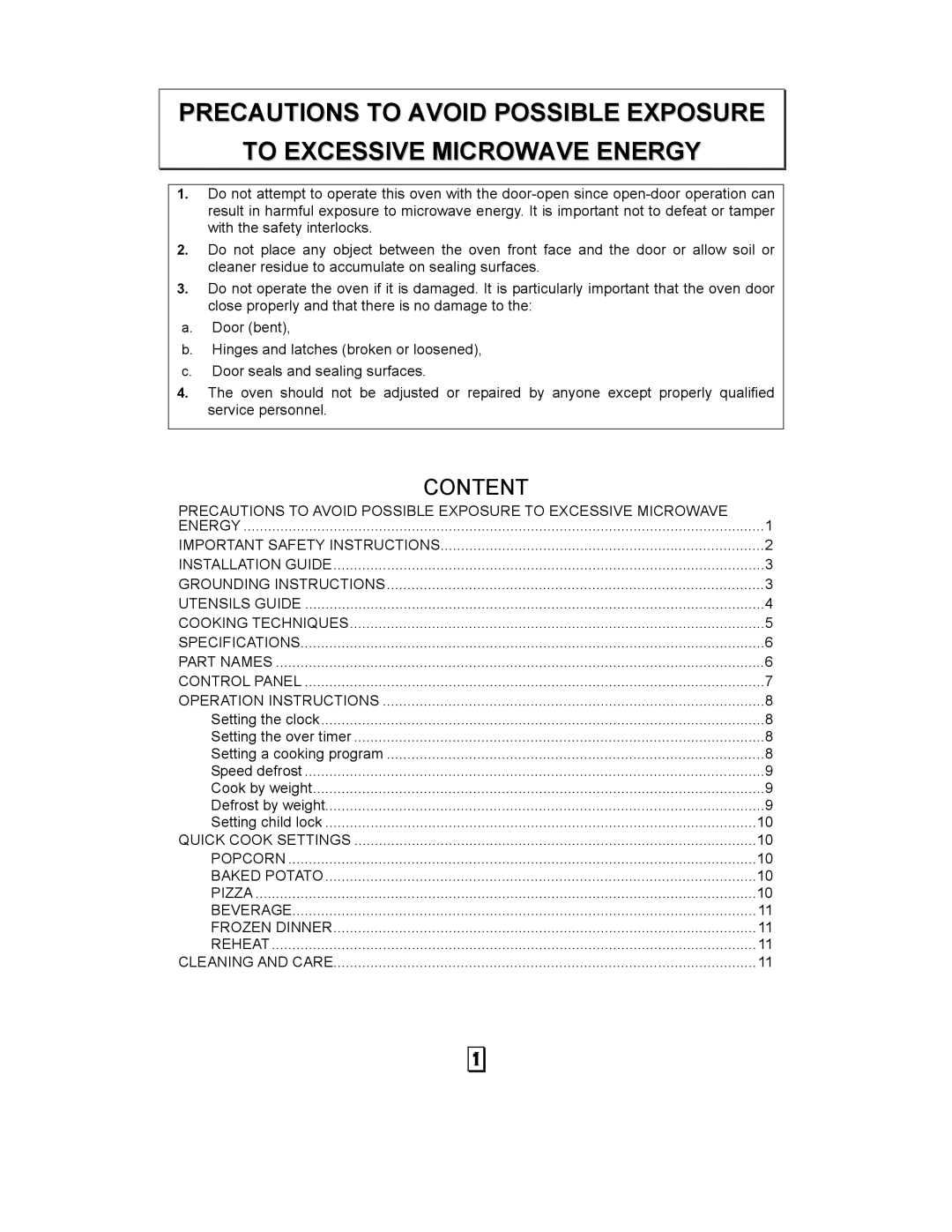 RCA RMW968 manual Content 