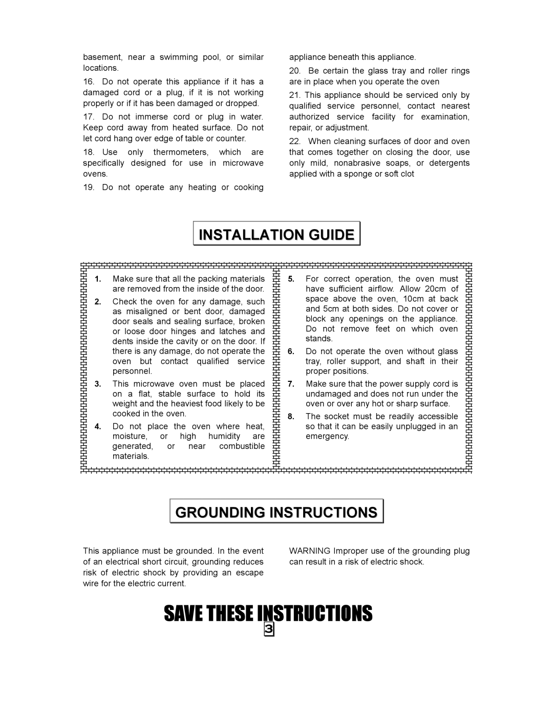 RCA RMW968 manual Installation Guide, Grounding Instructions 