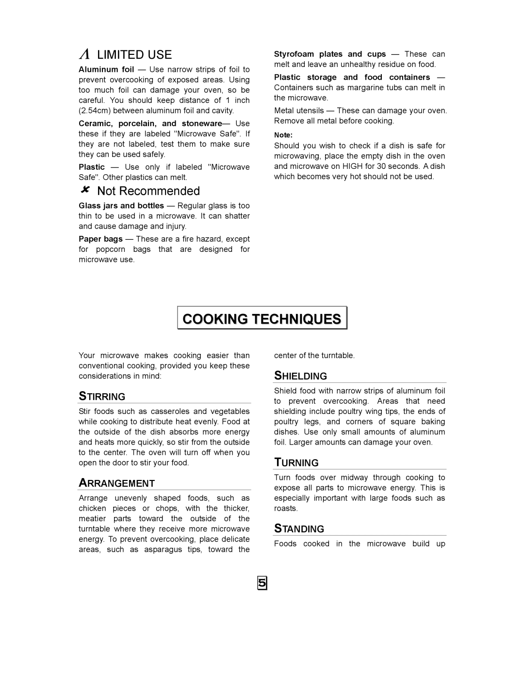 RCA RMW968 manual Cooking Techniques, Limited USE 