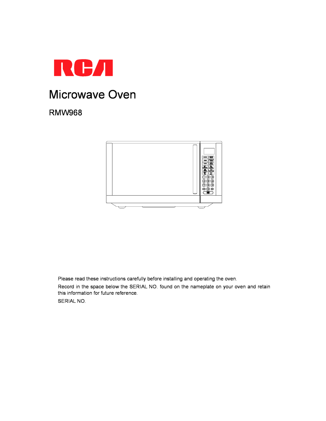 RCA RMW968 manual Microwave Oven 