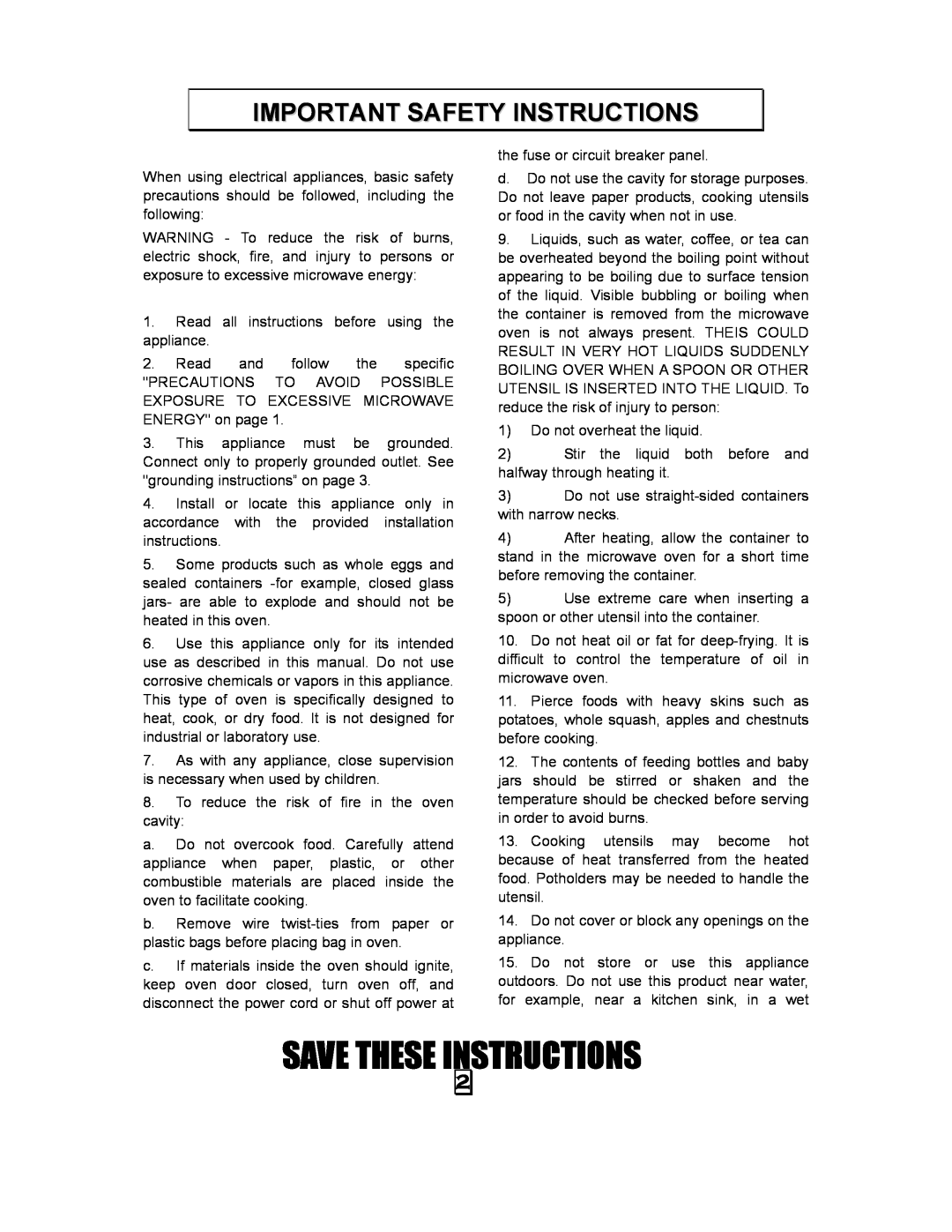 RCA RMW968 manual Save These Instructions, Important Safety Instructions 